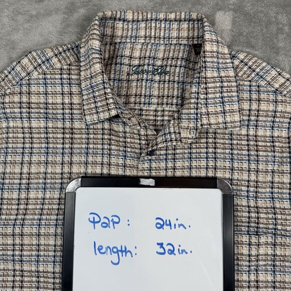 Tasso Elba Button Down Shirt Mens XL Khaki Marche Plaid And Tribal Lot Of 2 - Picture 16 of 16